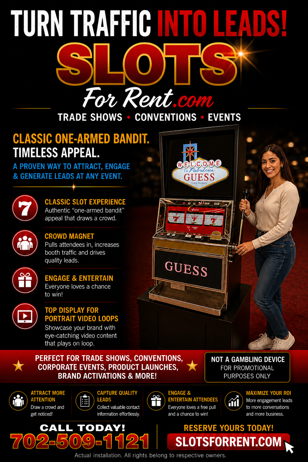 Classic one armed bandit promotional slot machine rental