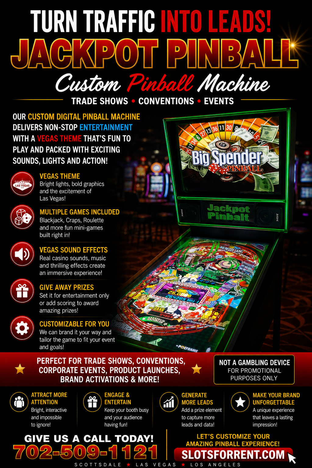 Jackpot pinball custom promotional prize game rental